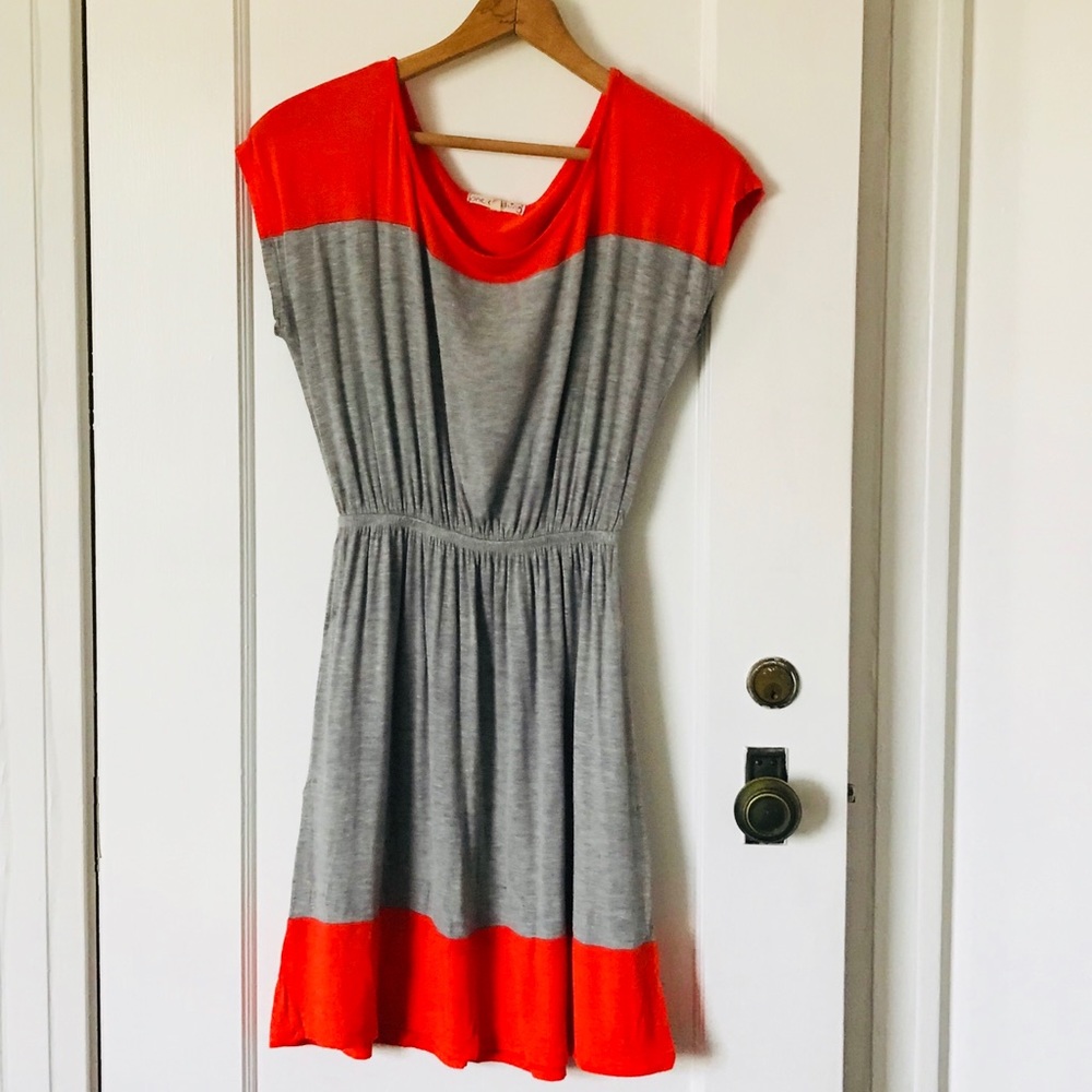 Anthropologie // poppy & gray color-block dress
